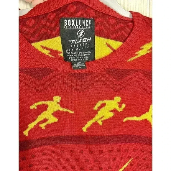 BoxLunch Mens Medium The Flash DC Comics Knit Sweater Ugly Christmas Fair Isle - Picture 4 of 9